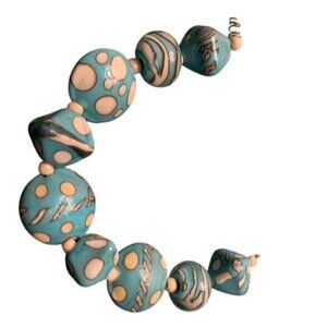 Handmade Turquoise & Ivory Glass Lampwork Beads - New